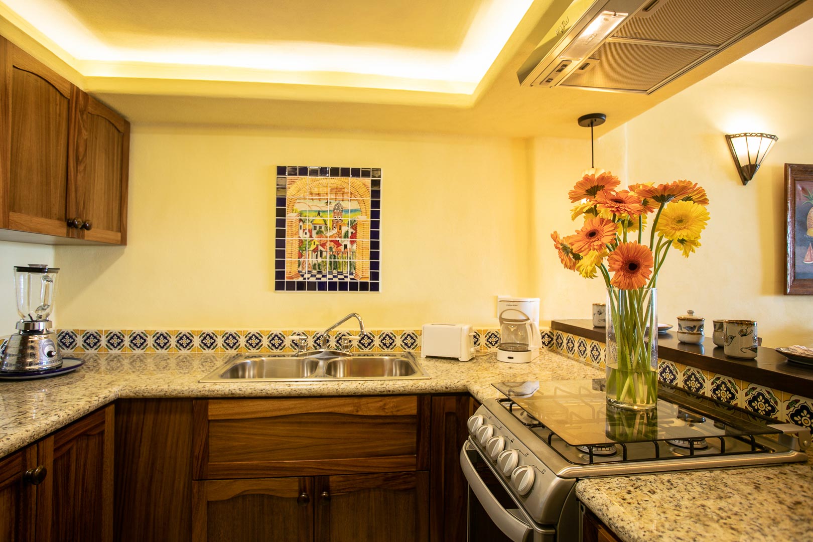 A full equipped kitchen at TPI's Lindo Mar Resort in Puerto Vallarta, Mexico.